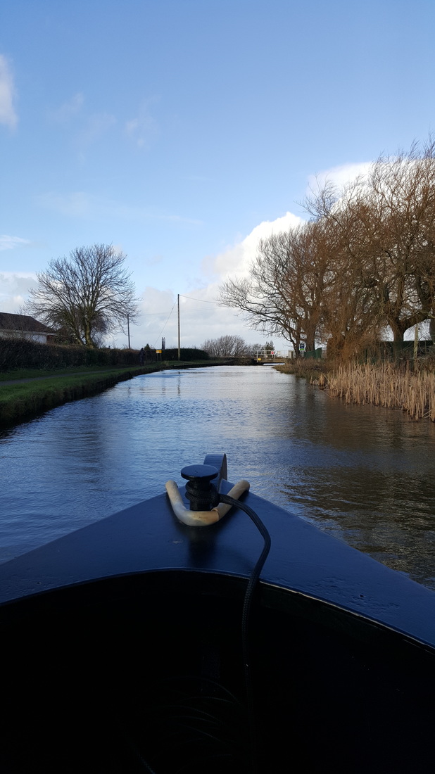 Bow of the narrowboat on the Lancaster canal